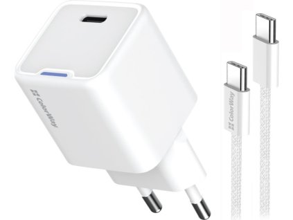 COLORWAY 1x USB-C/ síťová nabíječka/ GaN/ PD/ PPS/ 35W/ Včetně 100cm kabelu/ Bílá