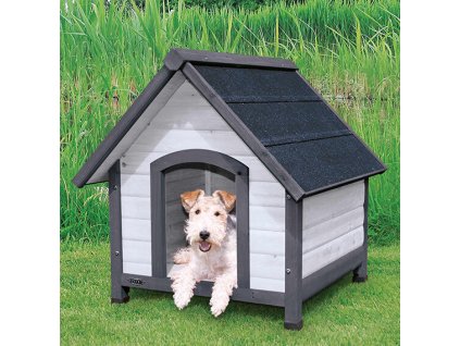 NATURA bouda pro psa se sedlovou střechou, S-M: 71 x 77 x 76 cm, šedá
