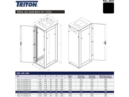 SLEVA! Stoj.rack 42U 600x800 černý, zadní kryt síto 80%