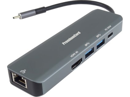 PremiumCord USB-C na HDMI, 2x USB3.2, PD 100W,RJ45