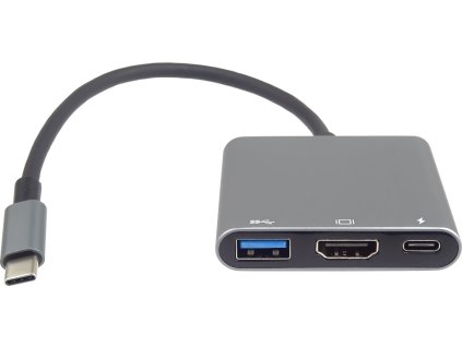 PremiumCord Adaptér USB-C na HDMI + USB3.0 + PD, rozlišení 4K a FULL HD 1080p