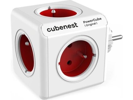 Cubenest Powercube Original,  5× zásuvka, bílá/červená, dětská pojistka, uzemnění, max. 16A/250V~3680W/50-60Hz