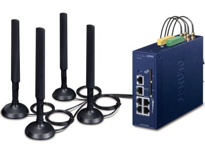 Planet dual 5G/LTE bezpečnostní brána, 2x WAN + 3x LAN, DI/DO, GPS, DIN, IP30, -40/+75°C, dual 9-54VDC