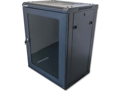 XtendLan 15U/600x450, na zeď, jednodílný, rozložený, skleněné dveře, černý
