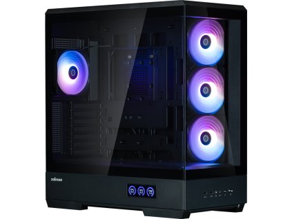 Zalman skříň P50 DS / Middle Tower / 4x120mm ARGB fan / 2x USB 3.0 / USB-C / panoramatická / černá