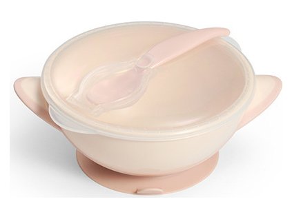 1063/06 MISECZKA Z PRZYSSAWKĄ I ŁYŻECZKĄ  KREMOWO-RÓŻOWA