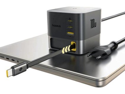 Baseus Nabíjecí stanice Super GaN Charger 100W, 3xUSB-C, USB-A 1m kabel černá