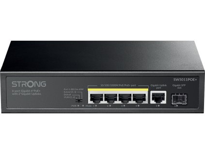 STRONG switch SW5011POE+/ 4x port Gigabit POE+/ 1x Ggabit Uplink port/ 1x Gigabit port SFP/ IEEE802.3af/at/ kovové šasi