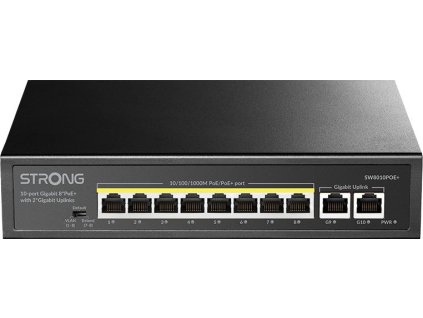 STRONG switch SW8010POE+/ 8x port Gigabit POE+/ 2x Ggabit Uplink port/ IEEE802.3af/at/ kovové šasi/ černý