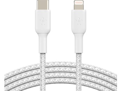 BELKIN kabel oplétaný USB-C - Lightning, 1m, bílý