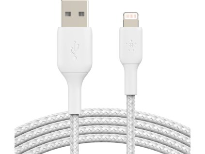 BELKIN kabel oplétaný USB-A - Lightning, 2m, bílý