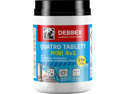 Cranit Quatro tablety Mini – dezinfekce, proti řasám, vločkování, stabilizace 500 g dóza namodralá