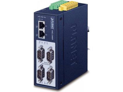 Planet MODBUS průmyslová brána RS-232/422/485 na IP, 4x COM, 100Base-TX, RTU/ACSII, -40až+75°C, 12-48VDC, IP40