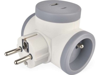 Rozbočovací zásuvka 2×, 1×USB-A+1×USB-C, bílo-šedá