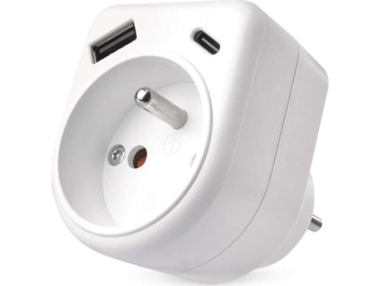 Rozbočovací zásuvka 1×, 1×USB-A+1×USB-C, bílá