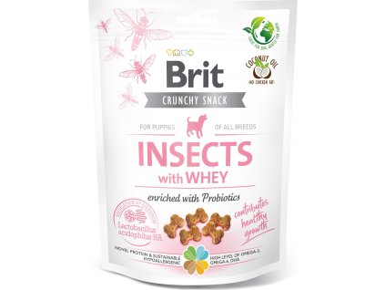 Funkční křupavé pamlsky s hmyzem a syrovátkou. Obohaceno o probiotika.