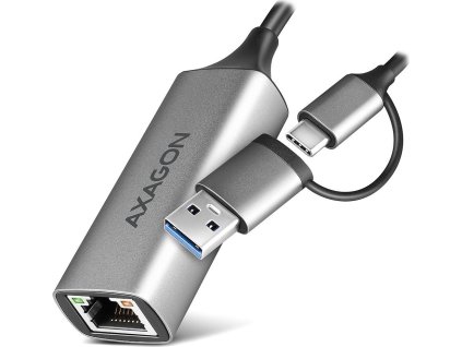 AXAGON ADE-TXCA, USB-C + USB-A 3.2 Gen 1 - Gigabit Ethernet síťová karta, Asix AX88179, auto instal