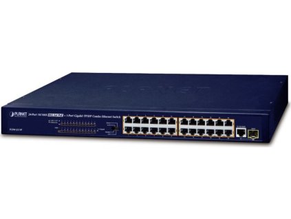 Planet FGSW-2511P PoE switch, 24x100Mb + 1x1Gb-TP/SFP, 24x PoE 802.3at do 190W, VLAN, ext.mod. 10Mb PoE@250m
