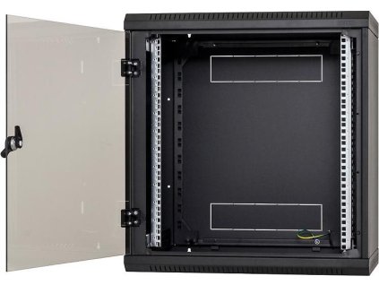 Nástěnný rack jednodílný 12U (š)600x(h)595 perforované dveře černý