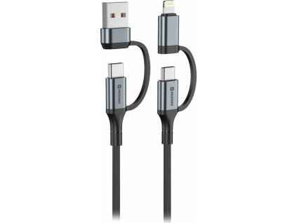 Swissten textilní datový kabel 4in1, 3A, 1,5m černý