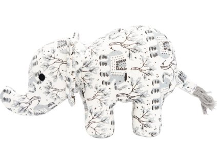 Slon HipHop Dog, 23 cm, látková robustní hračka pro psy, bílá s potiskem