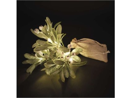 LED dekorace – větvička jmelí, 2x AA, teplá bílá, časovač