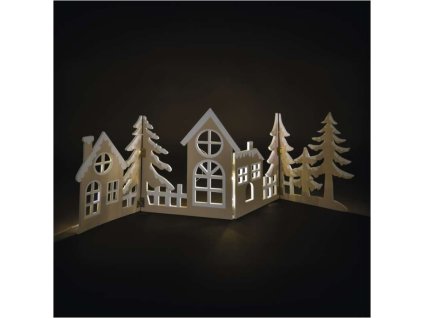 LED dekorace dřevěná - vesnička, 60 cm, 2x AA, teplá bílá, časovač