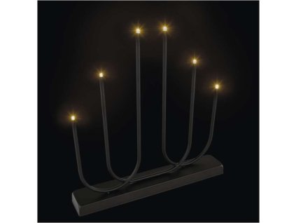 LED svícen kovový černý, 40 cm, 2x AA, vnitřní, teplá bílá