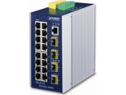 Planet IGS-6325-16T4S průmyslový L3 switch, 16x1Gb, 4x2.5Gb SFP, 9-48VDC, -40~75°C, IP30, fanless