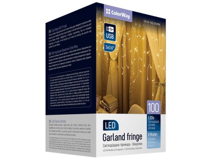 COLORWAY LED girlanda/ IP20 / 100 LED / délka 3m x 0,6m / teplá bílá/ napájení USB