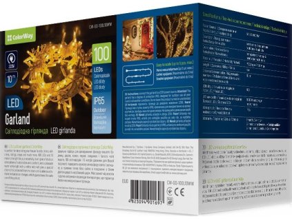 COLORWAY LED řetěz/ IP65 / 100 LED / délka 10m / teplá bílá/ napájení AC, 220V, 6W