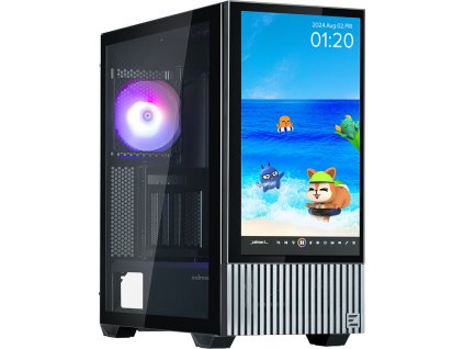 Zalman skříň Z10 DS / Middle Tower / 3x120mm fan / 2x USB 3.0 / USB-C / odnímatelný 15.6 displej / tvrzené sklo / černá