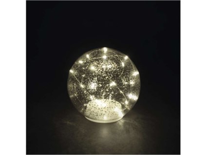 LED vánoční skleněná koule – zlatá, 15 cm, 3x AA, vnitřní, teplá bílá, časovač