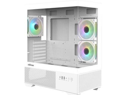 Zalman skříň Chronix / midT / 3x120mm ARGB fan / USB 2.0 / USB 3.0 / USB-C / panoramatická / bílá