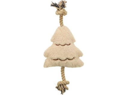 Vánoční stromek na laně, bez zvuku, 38 cm, plyš/bavlněné lano, béžová