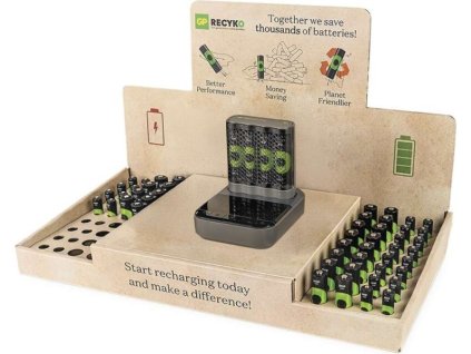 Stojan GP ReCyko Standard / 1×nabíječka GP + dock / 16×AA + 16×AAA / 1×USB-A adaptér