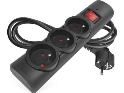 Přepěťová ochrana – 3 zásuvky, 1,5 m, černá