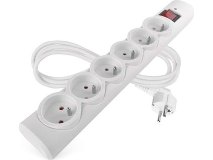 Přepěťová ochrana – 6 zásuvek, 1,5 m, bílá