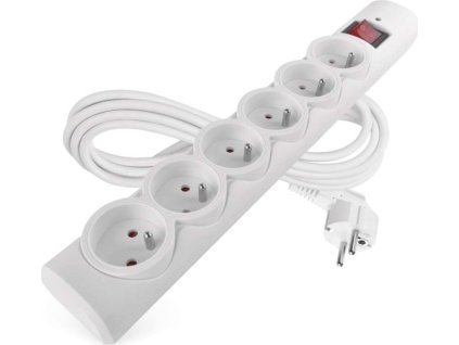 Přepěťová ochrana – 6 zásuvek, 3 m, bílá