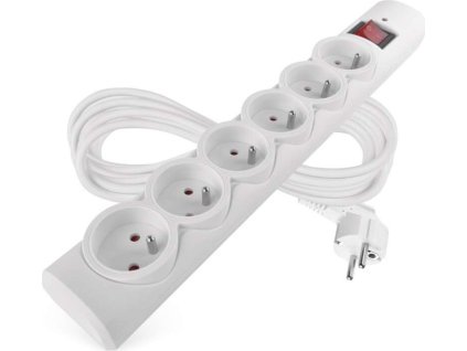 Přepěťová ochrana – 6 zásuvek, 5 m, bílá