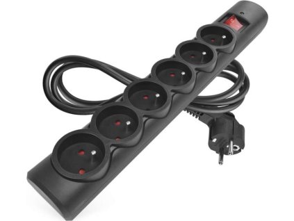 Přepěťová ochrana – 6 zásuvek, 1,5 m, černá