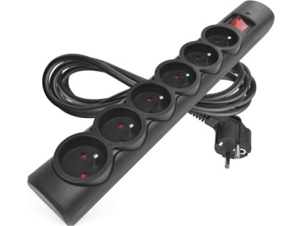 Přepěťová ochrana – 6 zásuvek, 3 m, černá