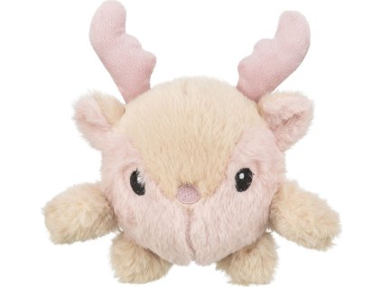 Vánoční sobík-kulička, 18 cm, se zvukem, plyš, krémová