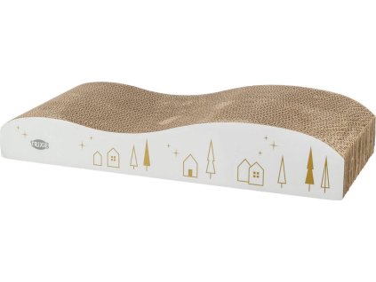 Vánoční kartonové škrabadlo s catnipem, 43.5 x 8 x 20 cm, bílá/zlatá