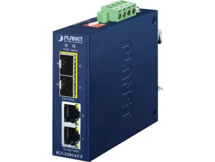 Planet IGT-2205AT-E průmyslový kompaktní konvertor 2x1GBASE-T to 2x1GBASE-X SFP, IP40, -40~75°C, 12-58VDC