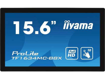 15,6" iiyama TF1634MC-B8X: IPS, FullHD, capacitive, 10P, 450cd/m2, VGA, DP, HDMI, IP65, černý