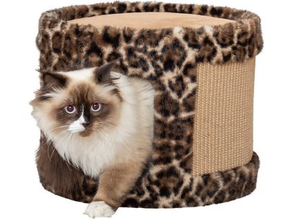 Škrabací jeskyně LEO, ø 38 x 30 cm, hnědá/leopardí
