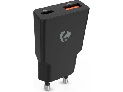 NEDIS síťová nabíječka/ 20 W/ PD 3.0/ rychlé nabíjení/ 1.5 / 2.0 / 2.22 / 3.0 A/ USB-A/ USB-C/ černá