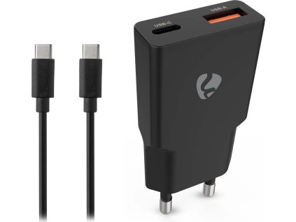 NEDIS síťová nabíječka/ 30 W/ PD 3.0/ rychlé nabíjení/ 1.5 / 2.0 / 2.22 / 3.0 A/ USB-A/ USB-C/ černá/ kabel 1,5m