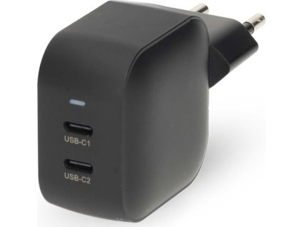 NEDIS síťová nabíječka/ 45 W/ PD 3.0/ rychlé nabíjení/ 2.25 / 3.0 A/ 2x USB-C/ černá